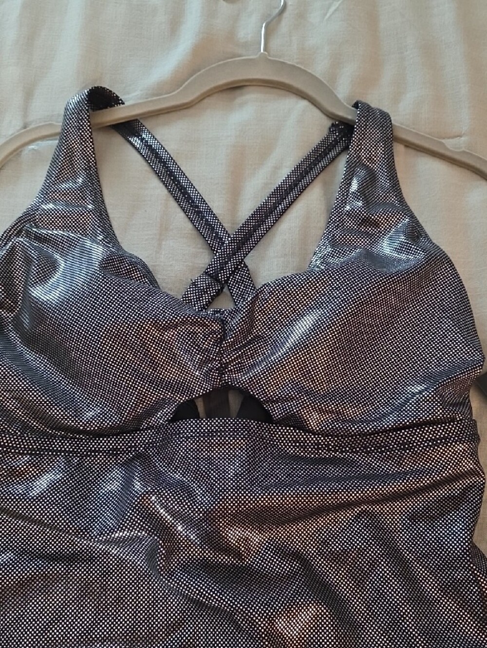 torrid Metallic Foil Keyhole One-Piece Swimsuit - Black Silver - Picture 2 of 7